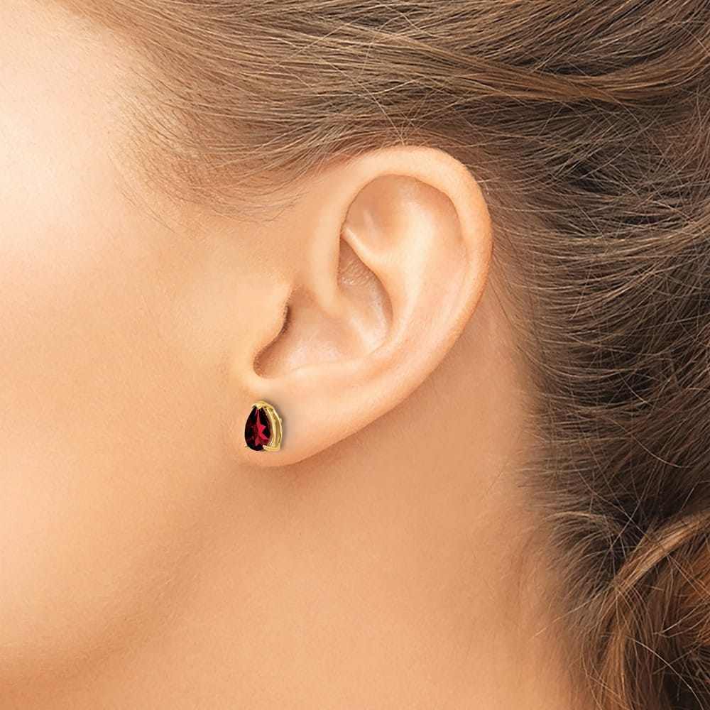 14K Yellow Gold 7x5mm Pear Garnet Post Earrings, view 3 of 4