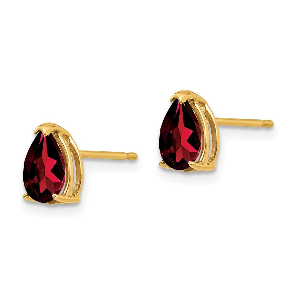 14K Yellow Gold 7x5mm Pear Garnet Post Earrings, view 2 of 4