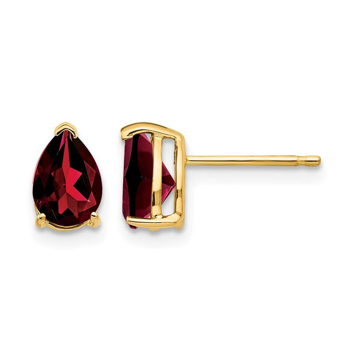 14K Yellow Gold 7x5mm Pear Garnet Post Earrings, view 1 of 4