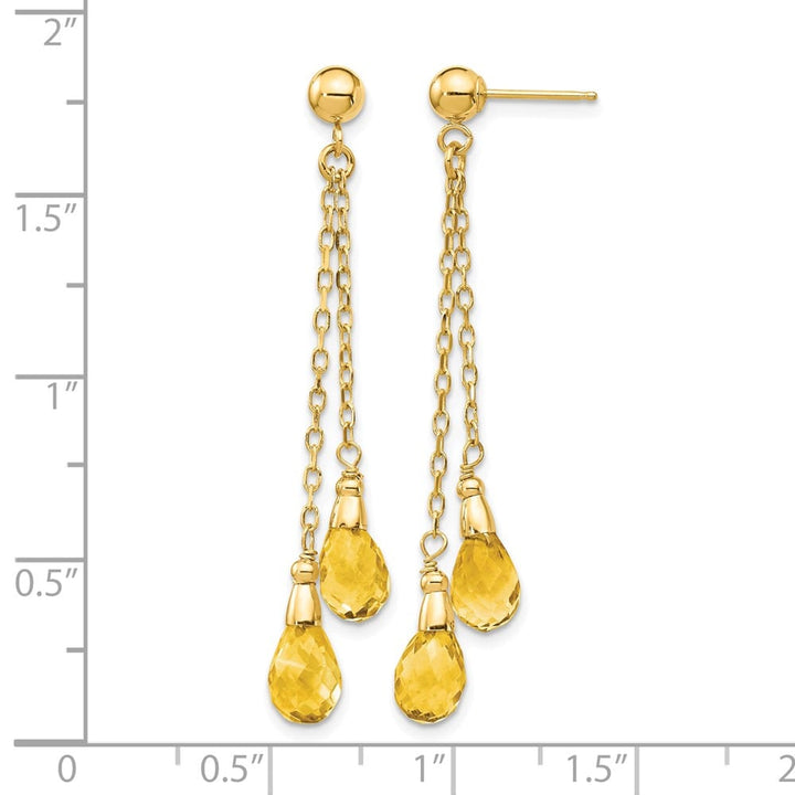 14K Yellow Gold 7x5mm Teardrop Citrine Chain Dangle Post Earrings