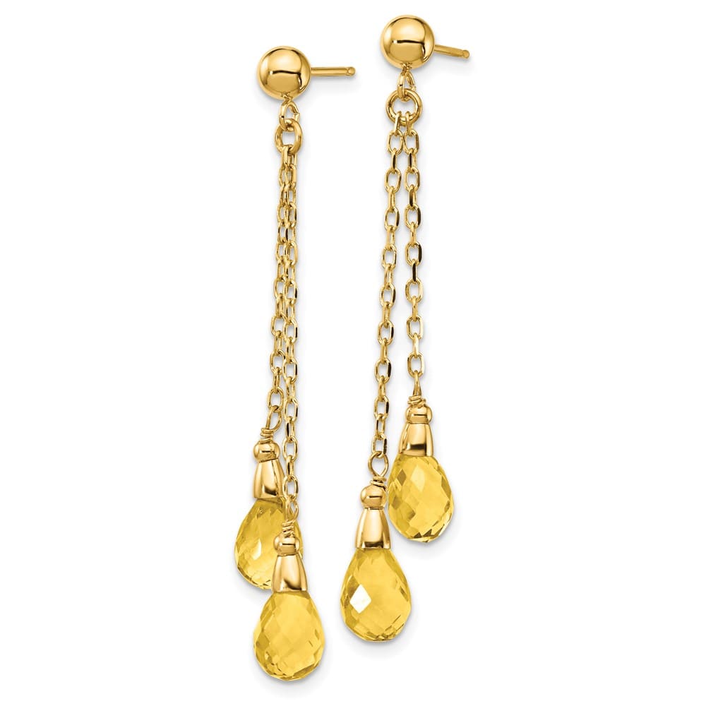 14K Yellow Gold 7x5mm Teardrop Citrine Chain Dangle Post Earrings