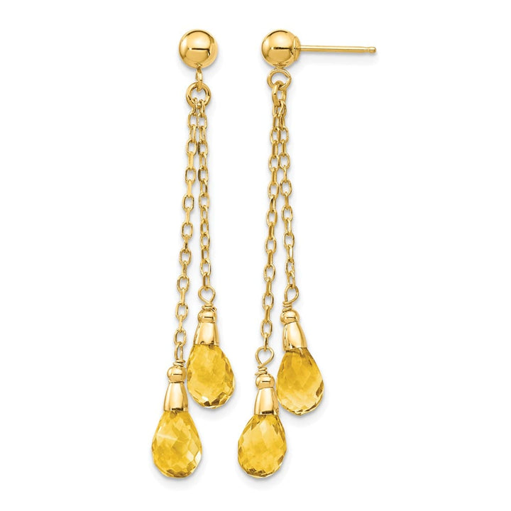 14K Yellow Gold 7x5mm Teardrop Citrine Chain Dangle Post Earrings