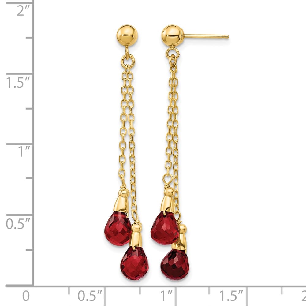 14K Yellow Gold 7x5mm Teardrop Garnet Chain Dangle Post Earrings, view 4 of 4