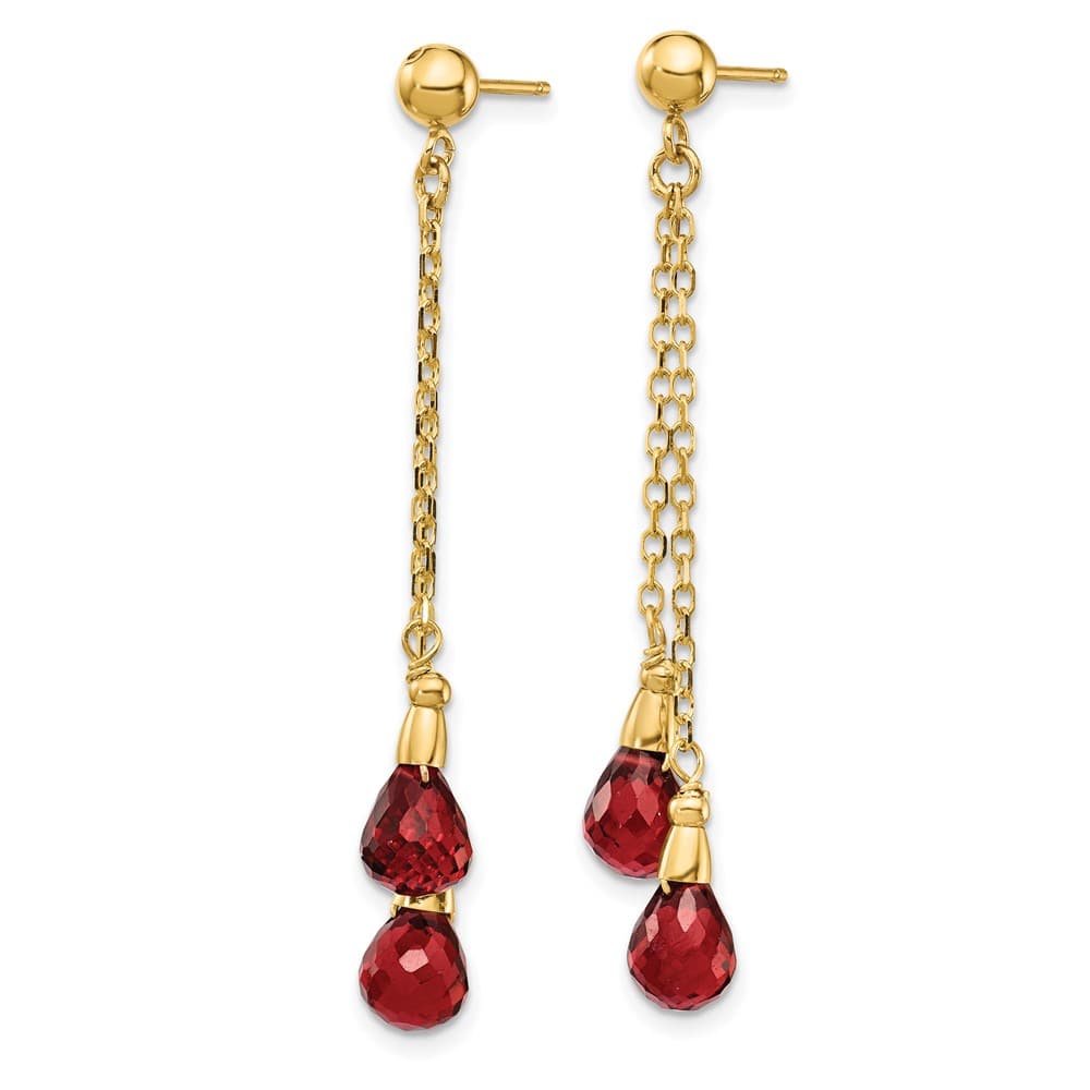 14K Yellow Gold 7x5mm Teardrop Garnet Chain Dangle Post Earrings, view 2 of 4