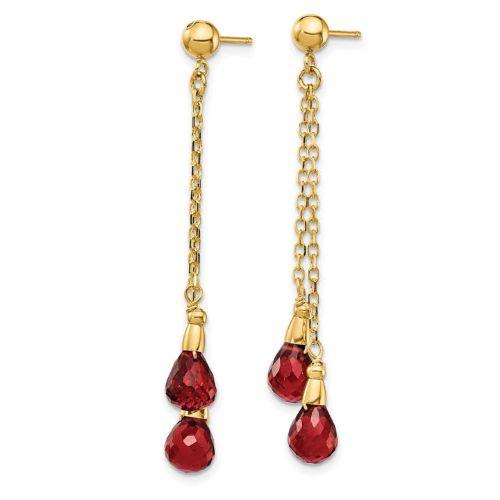 14K Yellow Gold 7x5mm Teardrop Garnet Chain Dangle Post Earrings, view 2 of 4