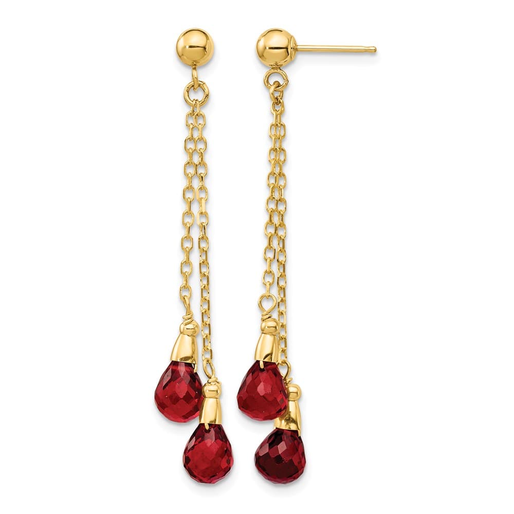 14K Yellow Gold 7x5mm Teardrop Garnet Chain Dangle Post Earrings, view 1 of 4