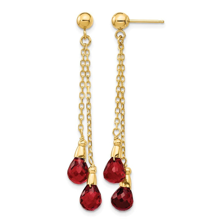14K Yellow Gold 7x5mm Teardrop Garnet Chain Dangle Post Earrings, view 1 of 4