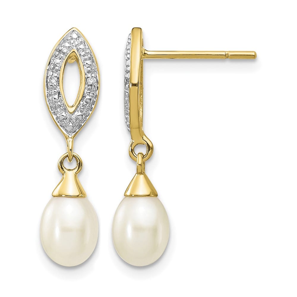 14K Yellow Gold 7x5mm White Teardrop Freshwater Pearl and Earrings