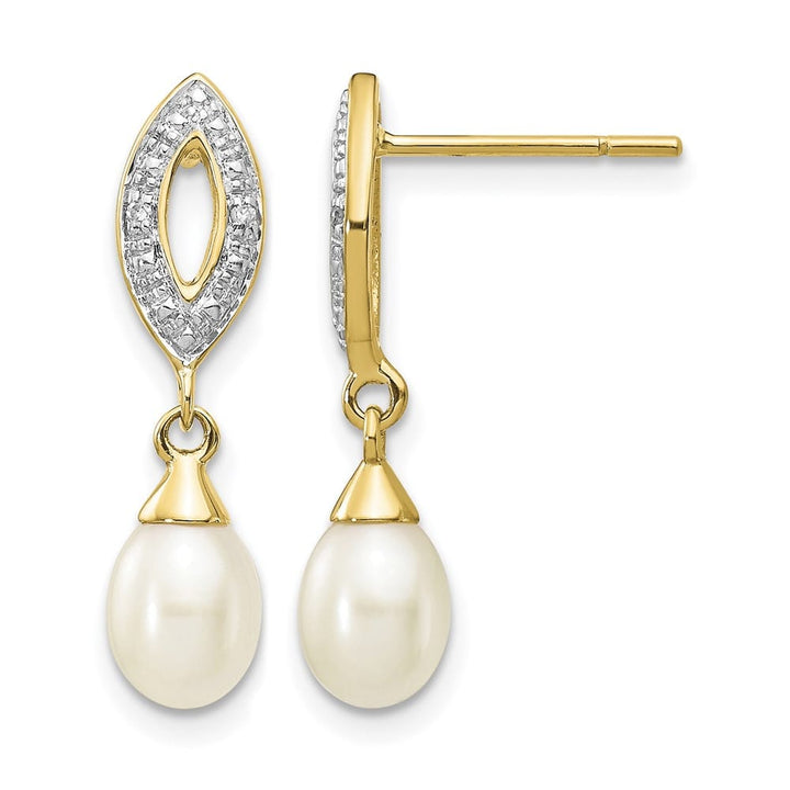 14K Yellow Gold 7x5mm White Teardrop Freshwater Pearl and Earrings