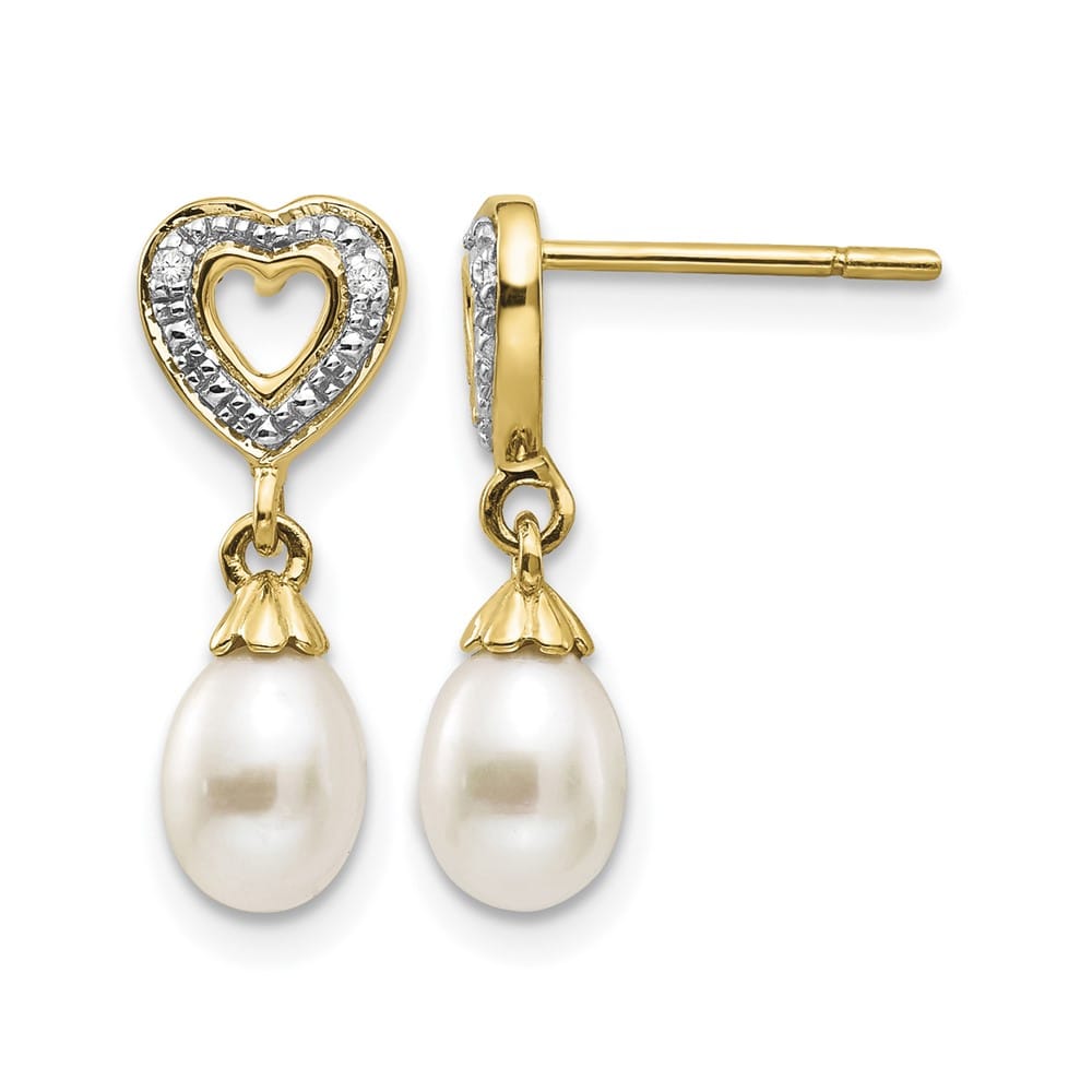14K Yellow Gold 7x5mm White Teardrop Freshwater Pearl and Earrings