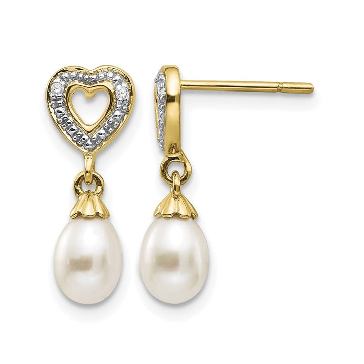 14K Yellow Gold 7x5mm White Teardrop Freshwater Pearl and Earrings