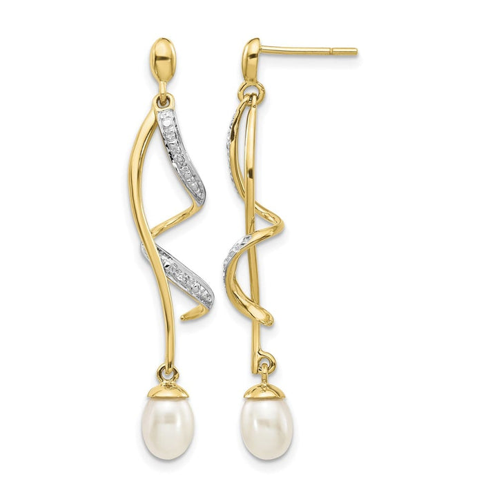 14K Yellow Gold 7x5mm White Teardrop Freshwater Pearl and Earrings