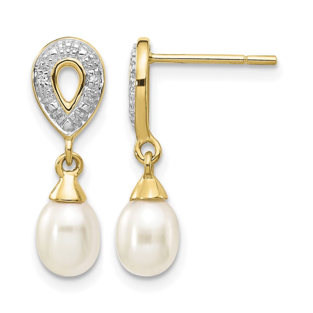 14K Yellow Gold 7x5mm White Teardrop Freshwater Pearl and Earrings