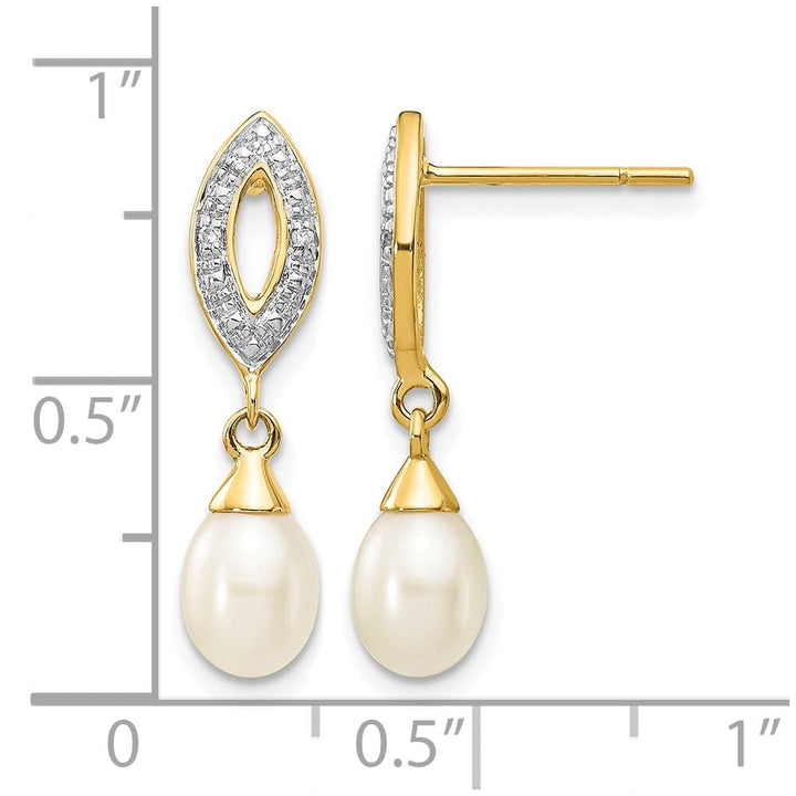 14K Yellow Gold 7x5mm White Teardrop Freshwater Pearl and Earrings