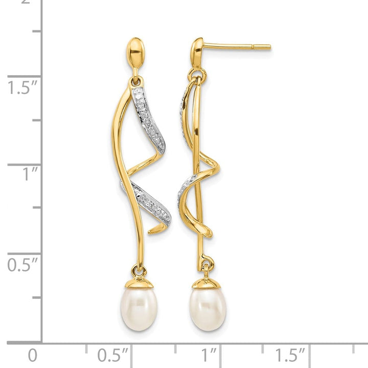 14K Yellow Gold 7x5mm White Teardrop Freshwater Pearl and Earrings