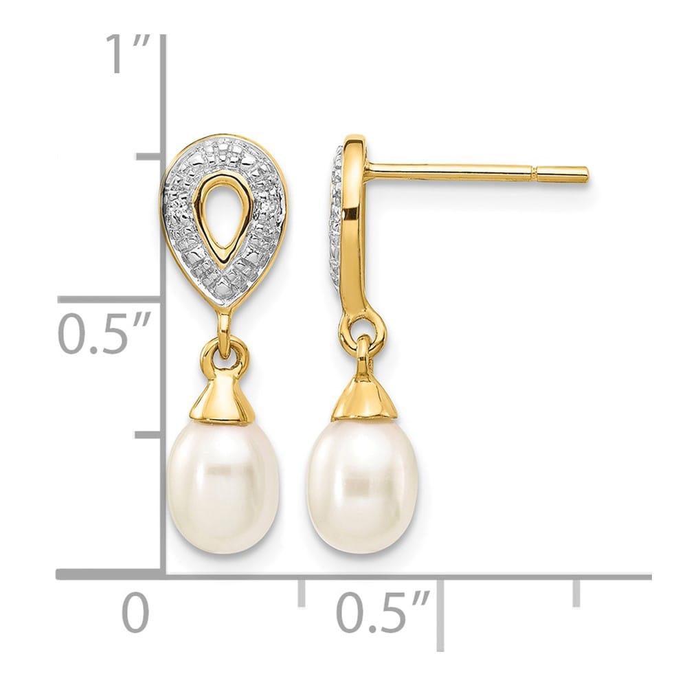 14K Yellow Gold 7x5mm White Teardrop Freshwater Pearl and Earrings