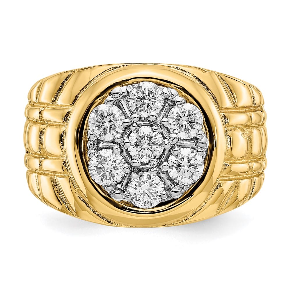 14k Yellow Gold 8.08 g 1 Carat Diamond Cluster Men's Ring