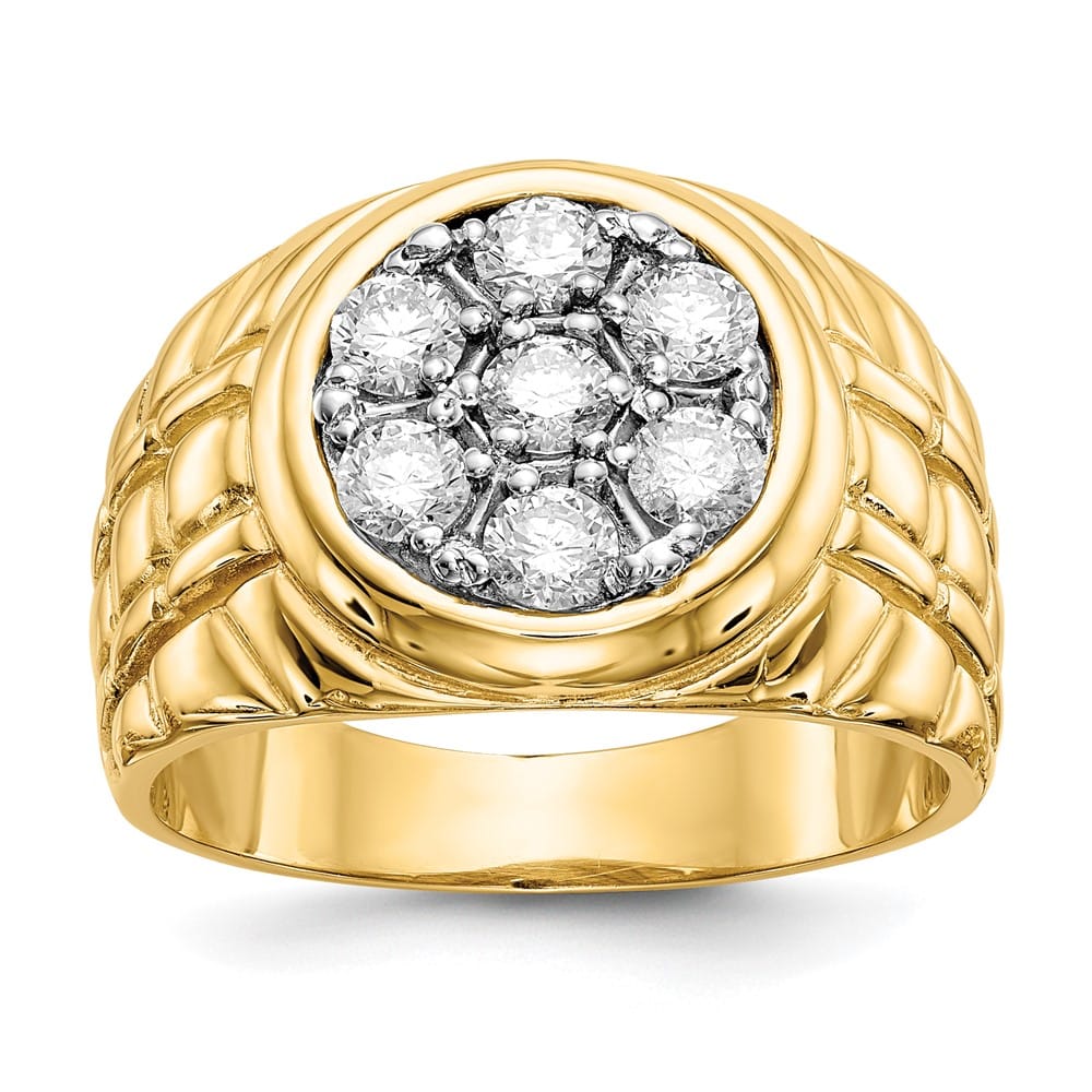 14k Yellow Gold 8.08 g 1 Carat Diamond Cluster Men's Ring