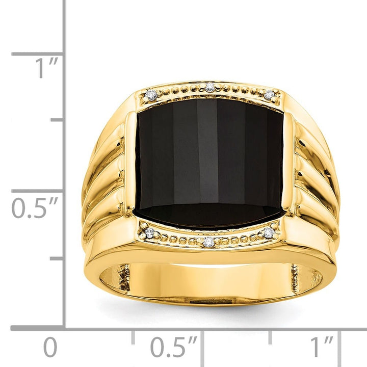 14k Yellow Gold 8.18 g Barrel Onyx and SI2/SI3 Diamond Men's Ring