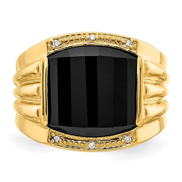 14k Yellow Gold 8.18 g Barrel Onyx and SI2/SI3 Diamond Men's Ring