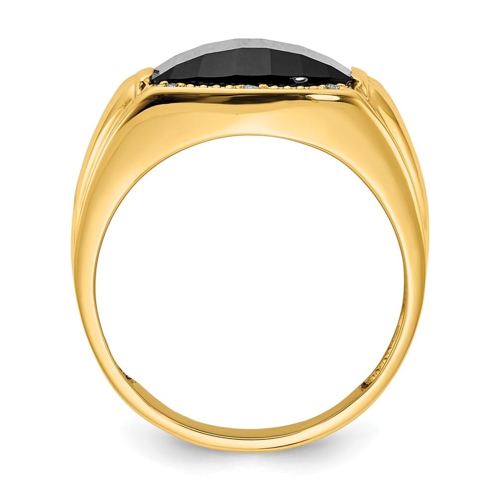 14k Yellow Gold 8.18 g Barrel Onyx and SI2/SI3 Diamond Men's Ring