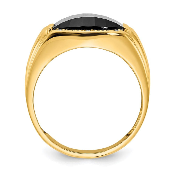14k Yellow Gold 8.18 g Barrel Onyx and SI2/SI3 Diamond Men's Ring