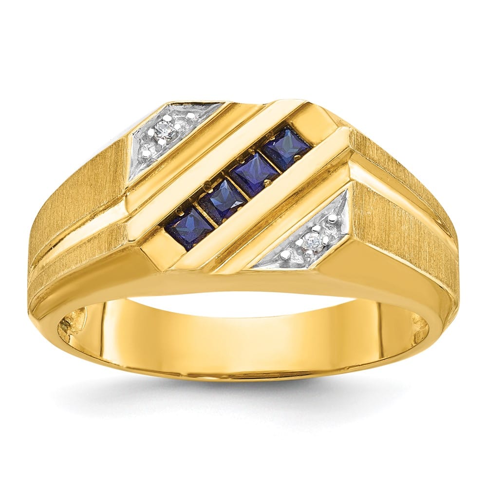 14k Yellow Gold 8.42 g Lab Created Sapphire Diamond Men's Ring