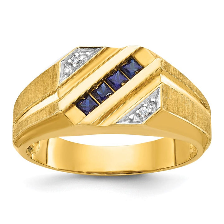 14k Yellow Gold 8.42 g Lab Created Sapphire Diamond Men's Ring