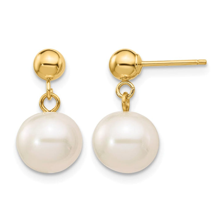14K Yellow Gold 8-8.5mm White Round Freshwater Pearl Post Earrings