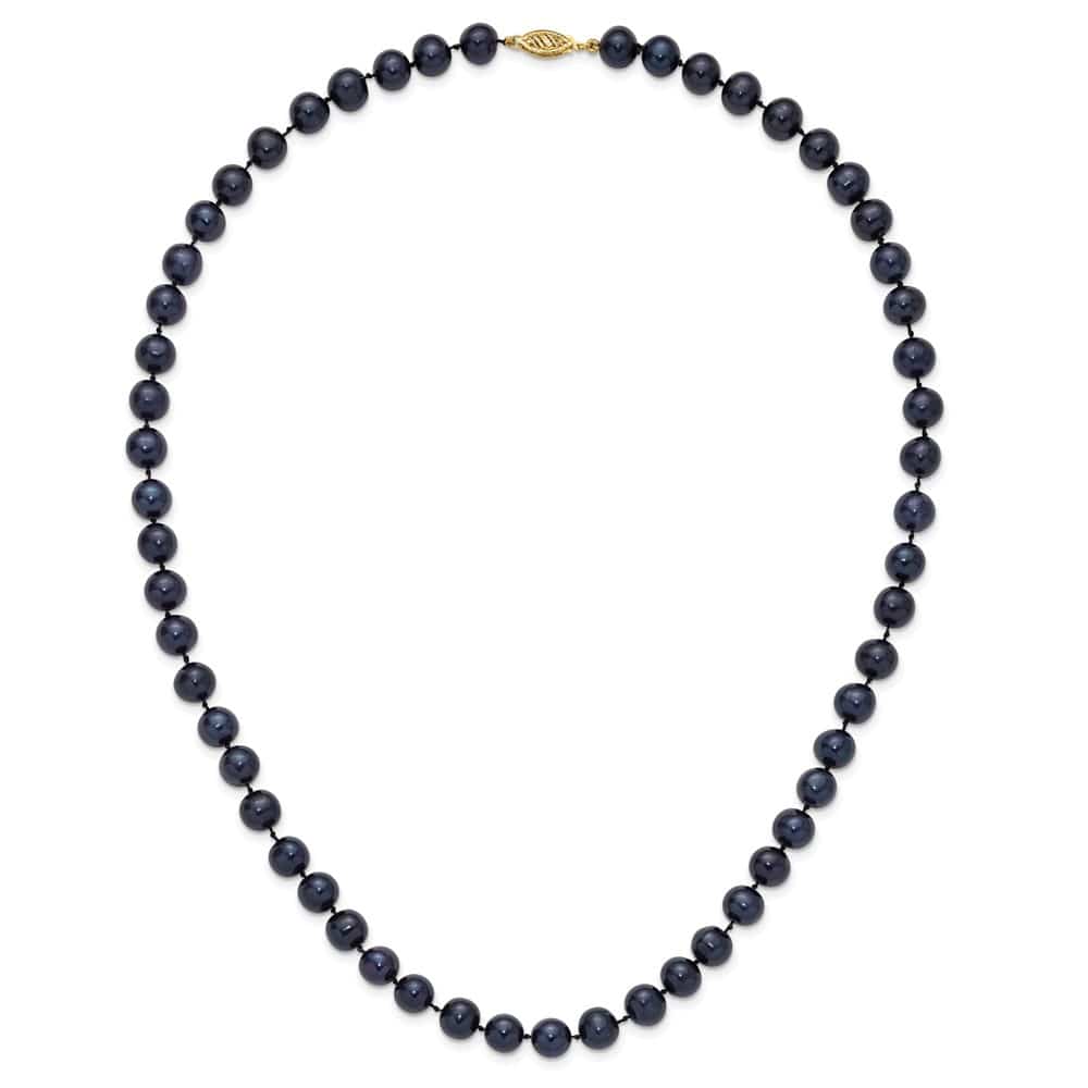 14K Yellow Gold 8-9mm Black Near-Round Cultured Pearl 20 inch Necklace