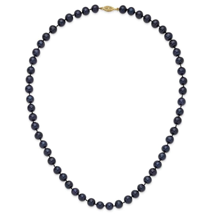 14K Yellow Gold 8-9mm Black Near-Round Cultured Pearl 20 inch Necklace