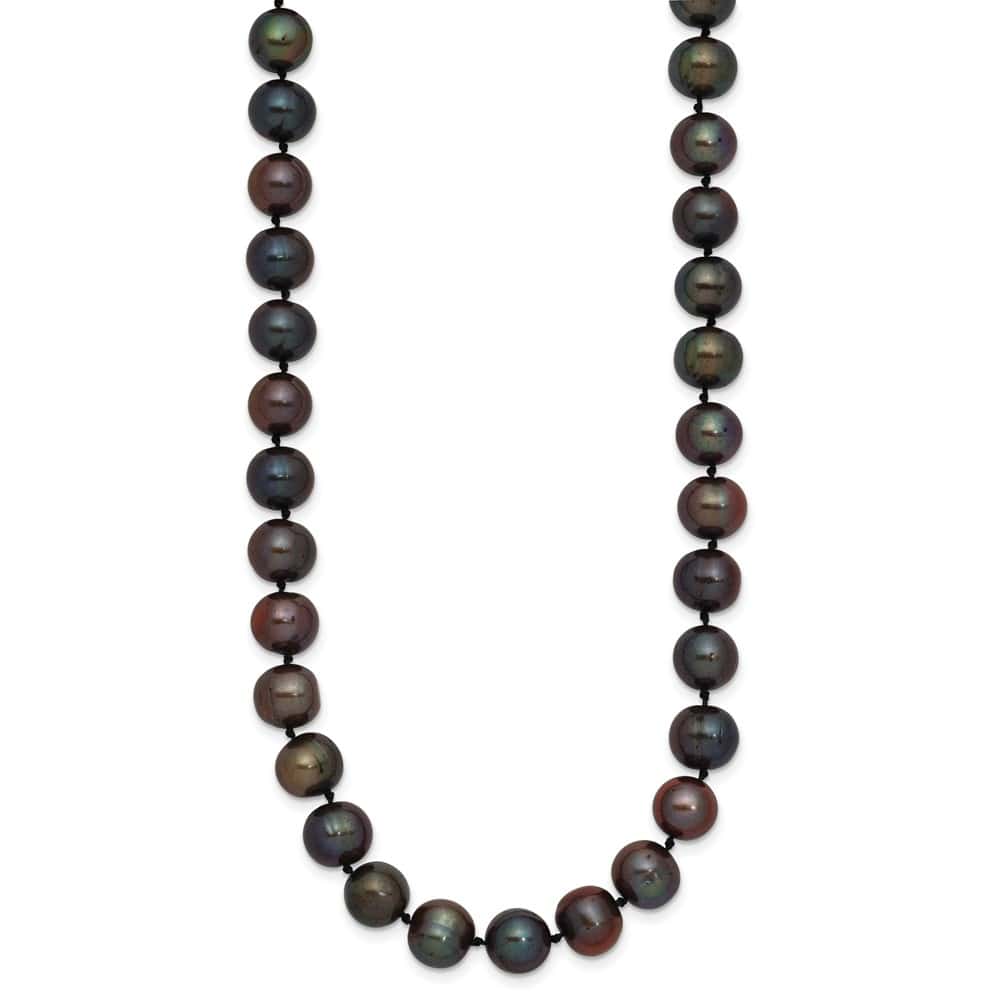 14K Yellow Gold 8-9mm Black Near-Round Cultured Pearl 20 inch Necklace