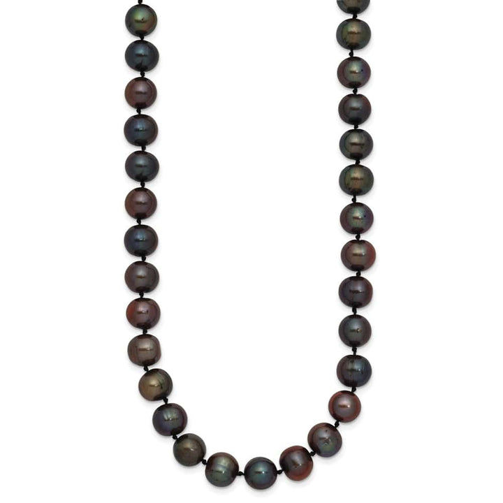 14K Yellow Gold 8-9mm Black Near-Round Cultured Pearl 20 inch Necklace