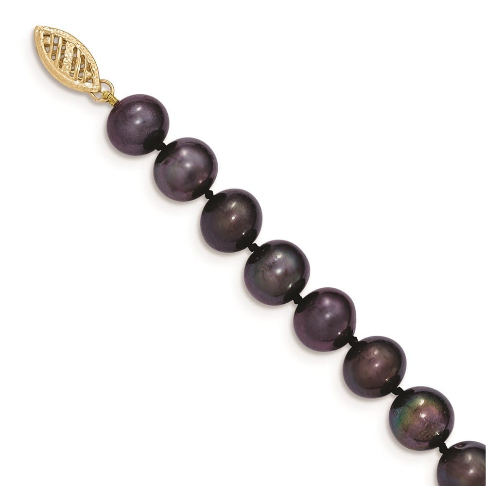 14K Yellow Gold 8-9mm Black Near-Round Cultured Pearl 20 inch Necklace