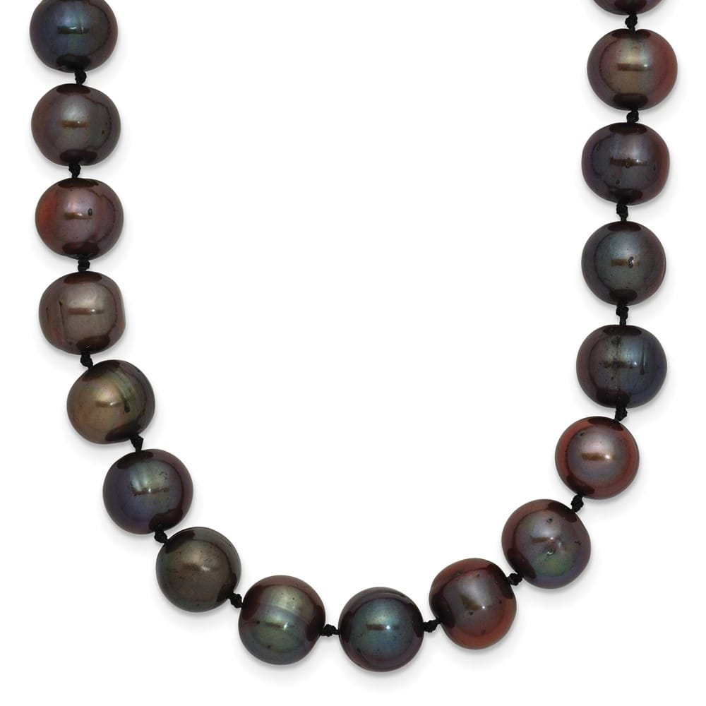 14K Yellow Gold 8-9mm Black Near-Round Cultured Pearl 28 inch Necklace