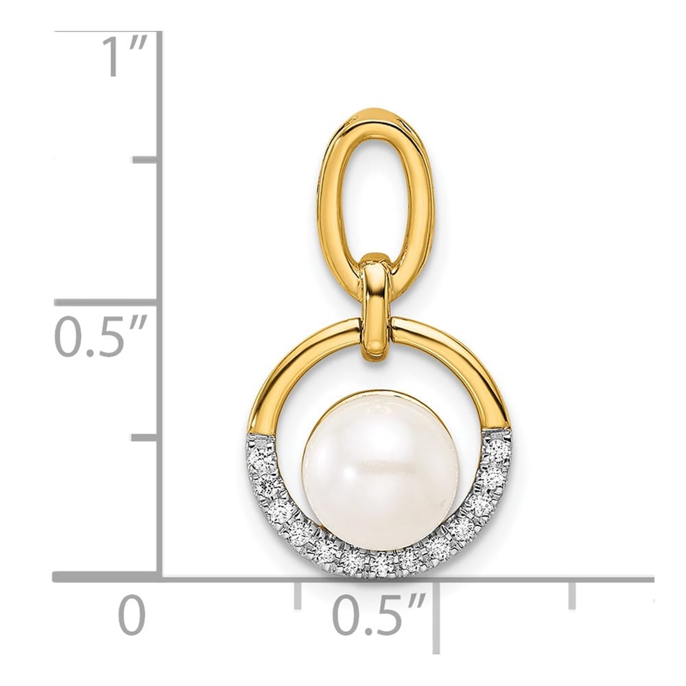 14K Yellow Gold 8-9mm Freshwater Pearl and Diamond Circle Pendant