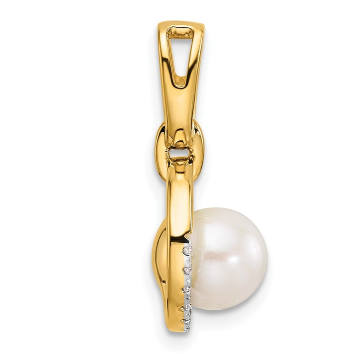 14K Yellow Gold 8-9mm Freshwater Pearl and Diamond Circle Pendant