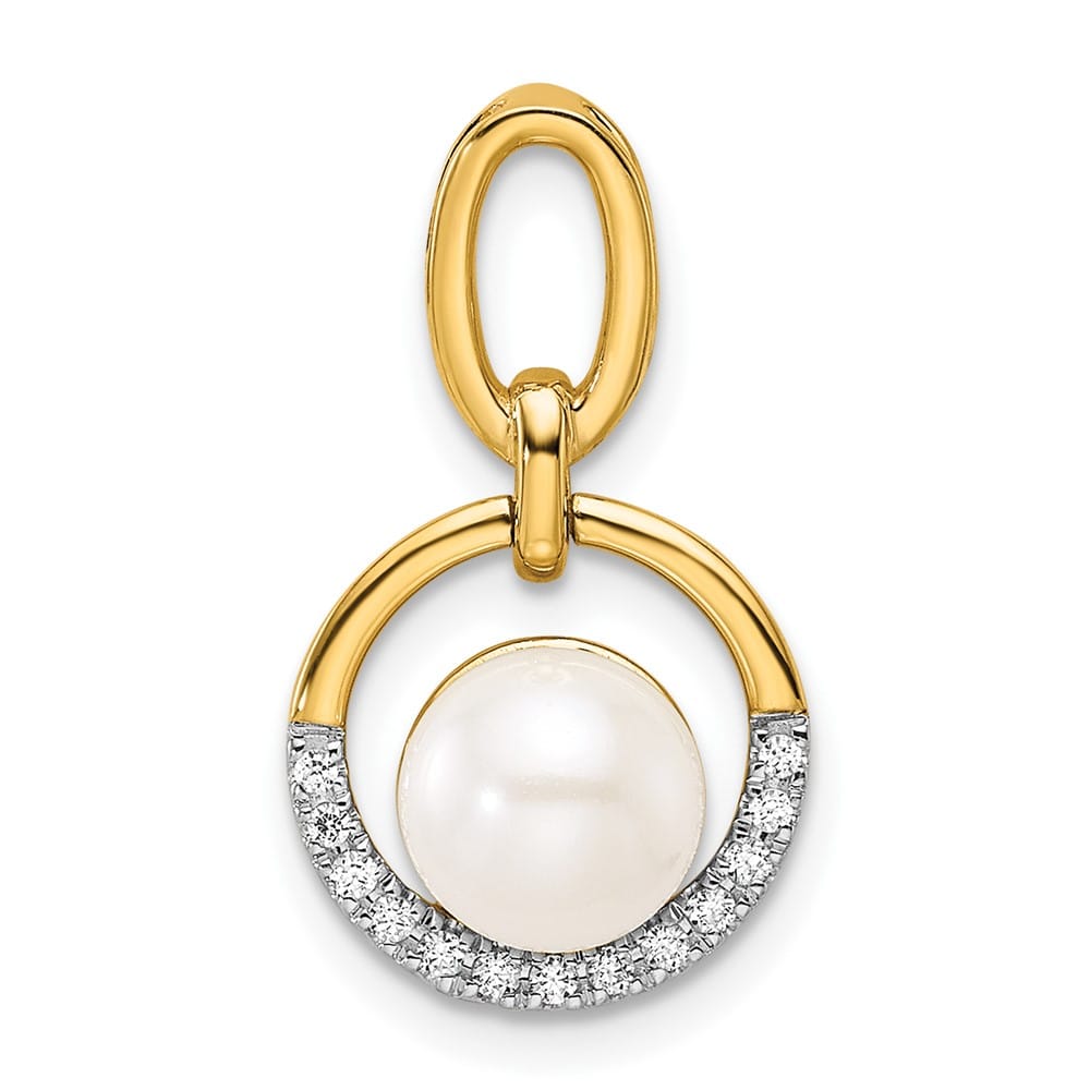 14K Yellow Gold 8-9mm Freshwater Pearl and Diamond Circle Pendant