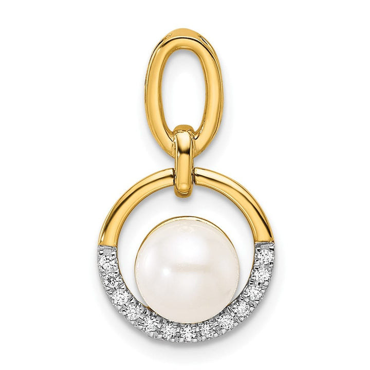 14K Yellow Gold 8-9mm Freshwater Pearl and Diamond Circle Pendant