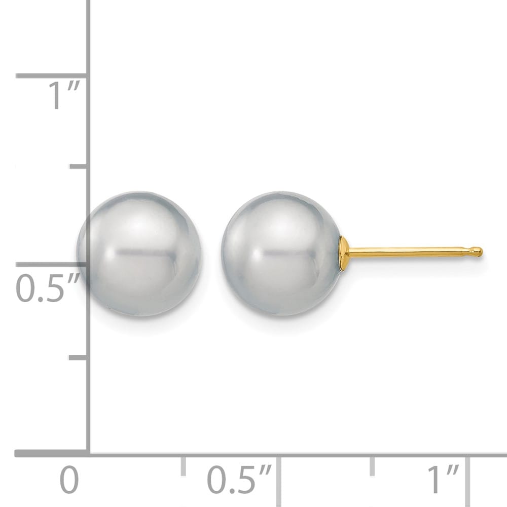14K Yellow Gold 8-9mm Gray Round Freshwater Pearl Stud Post Earrings, view 4 of 4