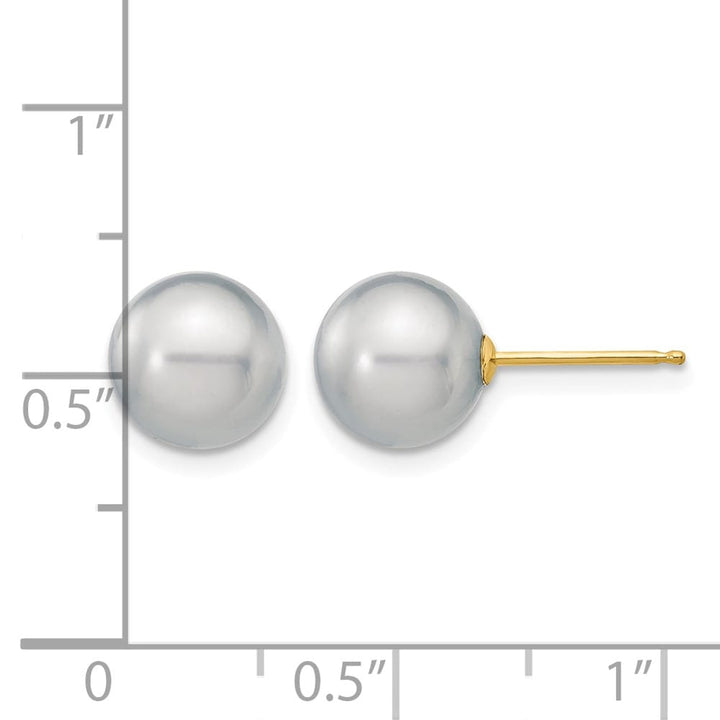 14K Yellow Gold 8-9mm Gray Round Freshwater Pearl Stud Post Earrings, view 4 of 4