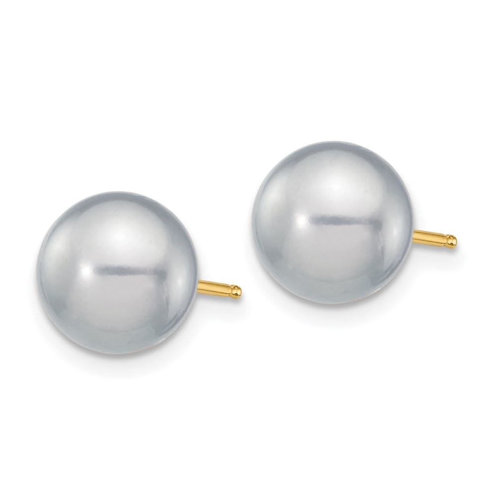14K Yellow Gold 8-9mm Gray Round Freshwater Pearl Stud Post Earrings, view 2 of 4
