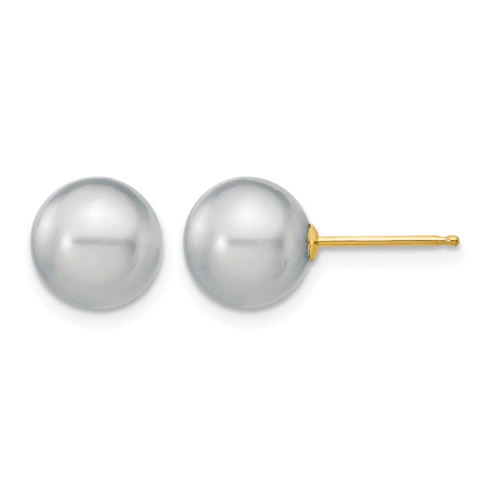 14K Yellow Gold 8-9mm Gray Round Freshwater Pearl Stud Post Earrings, view 1 of 4