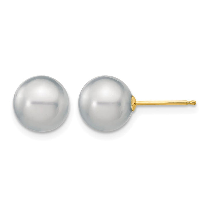 14K Yellow Gold 8-9mm Gray Round Freshwater Pearl Stud Post Earrings, view 1 of 4