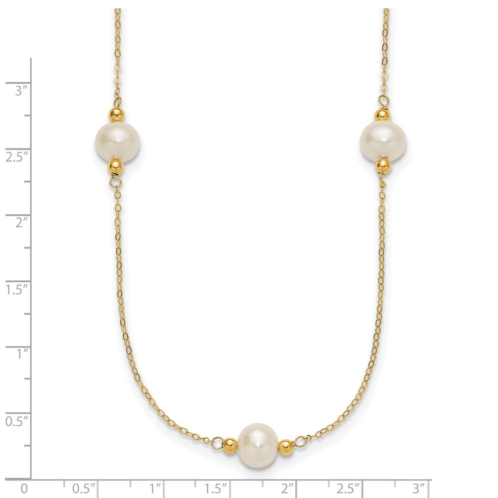 14K Yellow Gold 8-9mm Near-Round White Cultured Pearl 18 inch Necklace