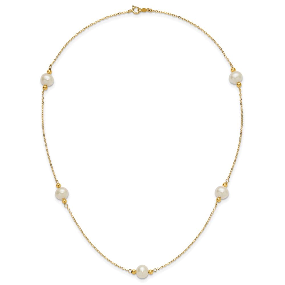 14K Yellow Gold 8-9mm Near-Round White Cultured Pearl 18 inch Necklace