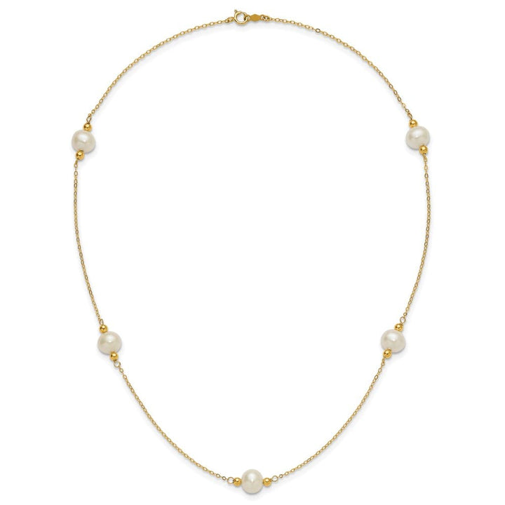 14K Yellow Gold 8-9mm Near-Round White Cultured Pearl 18 inch Necklace