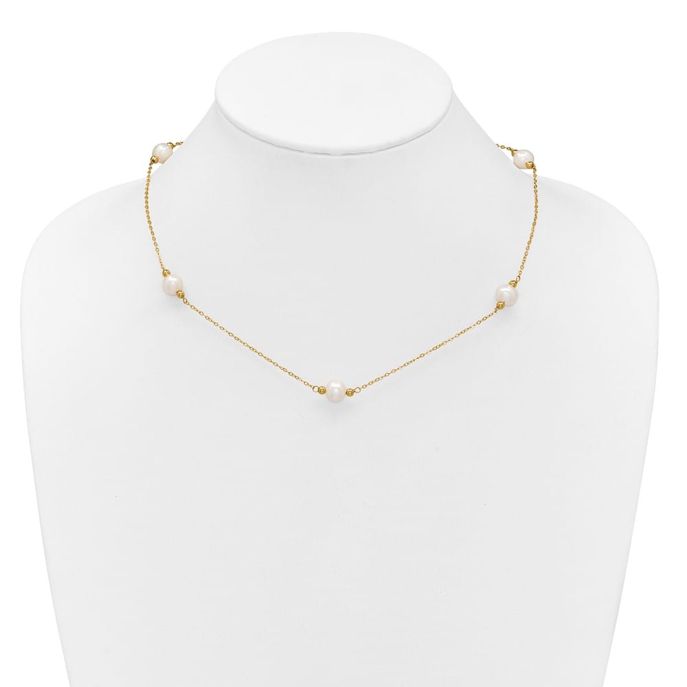 14K Yellow Gold 8-9mm Near-Round White Cultured Pearl 18 inch Necklace