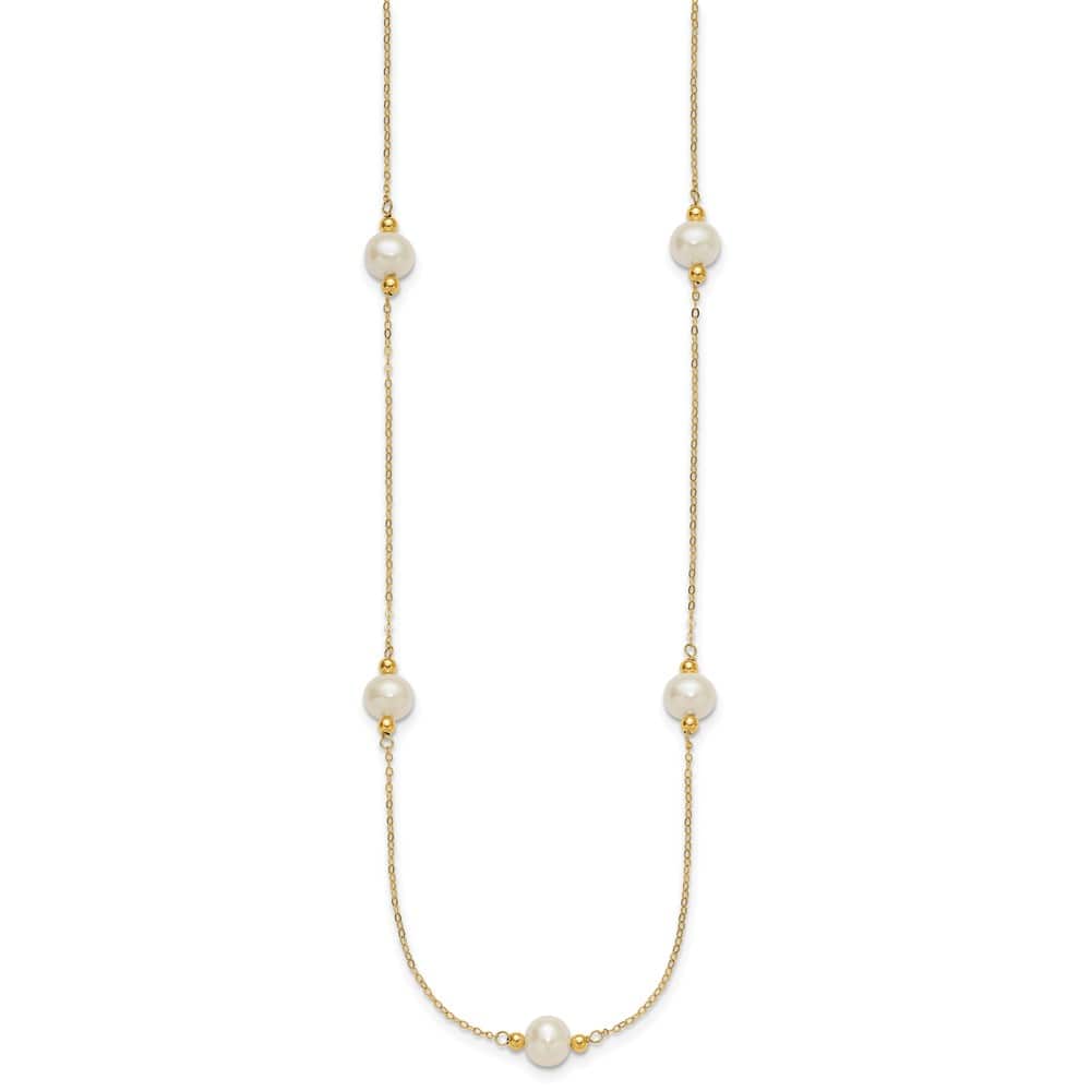 14K Yellow Gold 8-9mm Near-Round White Cultured Pearl 18 inch Necklace