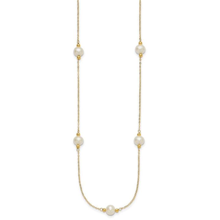 14K Yellow Gold 8-9mm Near-Round White Cultured Pearl 18 inch Necklace